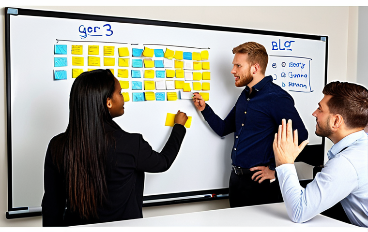Team Communication & Collaboration**

A diverse team engaged in a brainstorming session, using sticky notes on a whiteboard, with relaxed and collaborative body language. Focus on open communication and idea sharing, illustrating a positive and inclusive team environment.

**